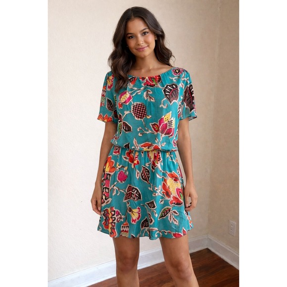 Alice + Olivia Dresses & Skirts - Alice Olivia Teal Floral Print Silk Dress Size 4